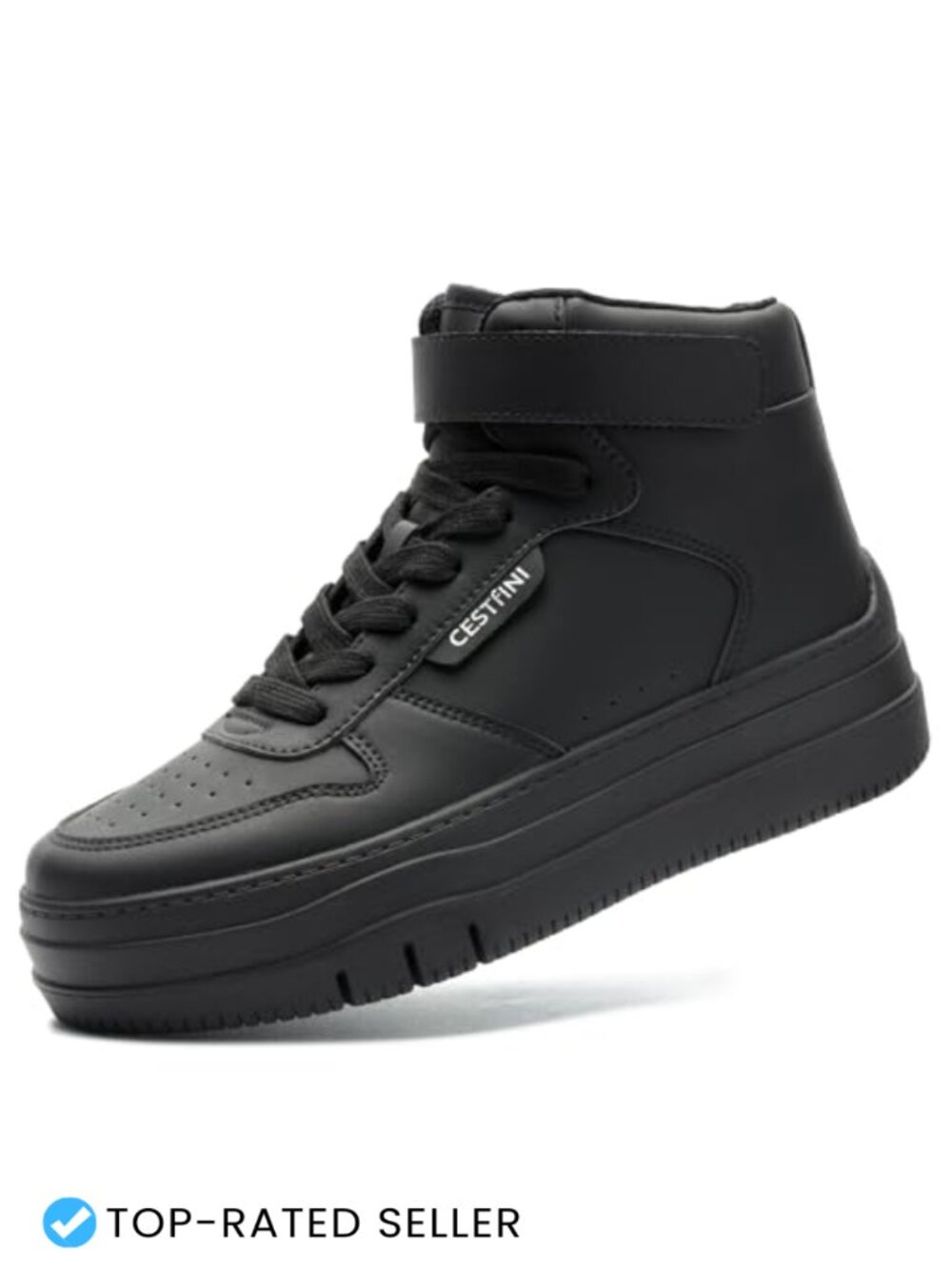 High Top Platform Sneakers Faux Leather Memory Foam Lace-Up Women